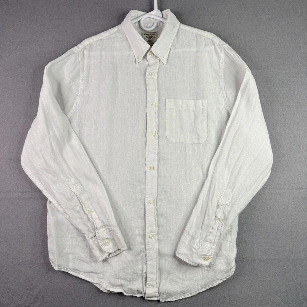 Abercrombie And Fitch Linen Shirt Mens 2XL White Long Sleeve Casual Button Down